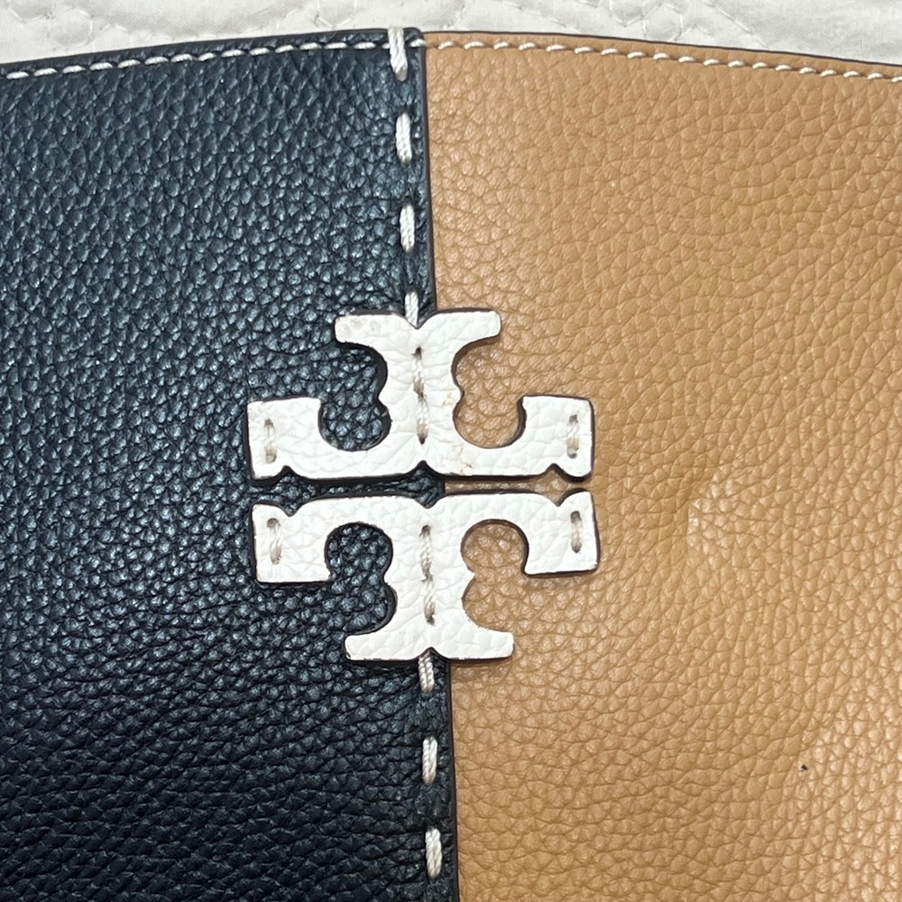 Tory Burch McGraw Colorblock Tote Bag Black Tiramisu Pebbled Leather Large Pouch - Picture 8 of 10